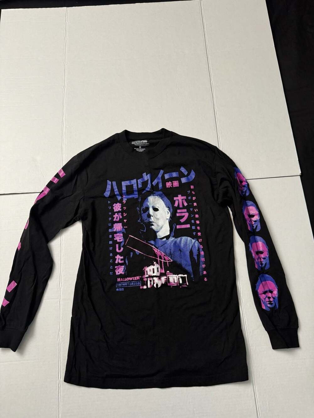Halloween Michael Myers Japanese Text Graphic Long Sleeve T-Shirt
